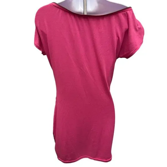 VTG Y2K Dereon Beyonce Womens Medium Fleur De Lis Pink BodyCon Dress Zip Midi - Picture 3 of 5